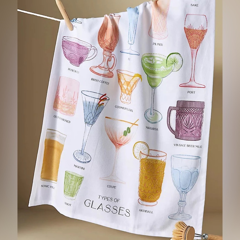 Anthropologie Types of Glasses Tea Towel New
